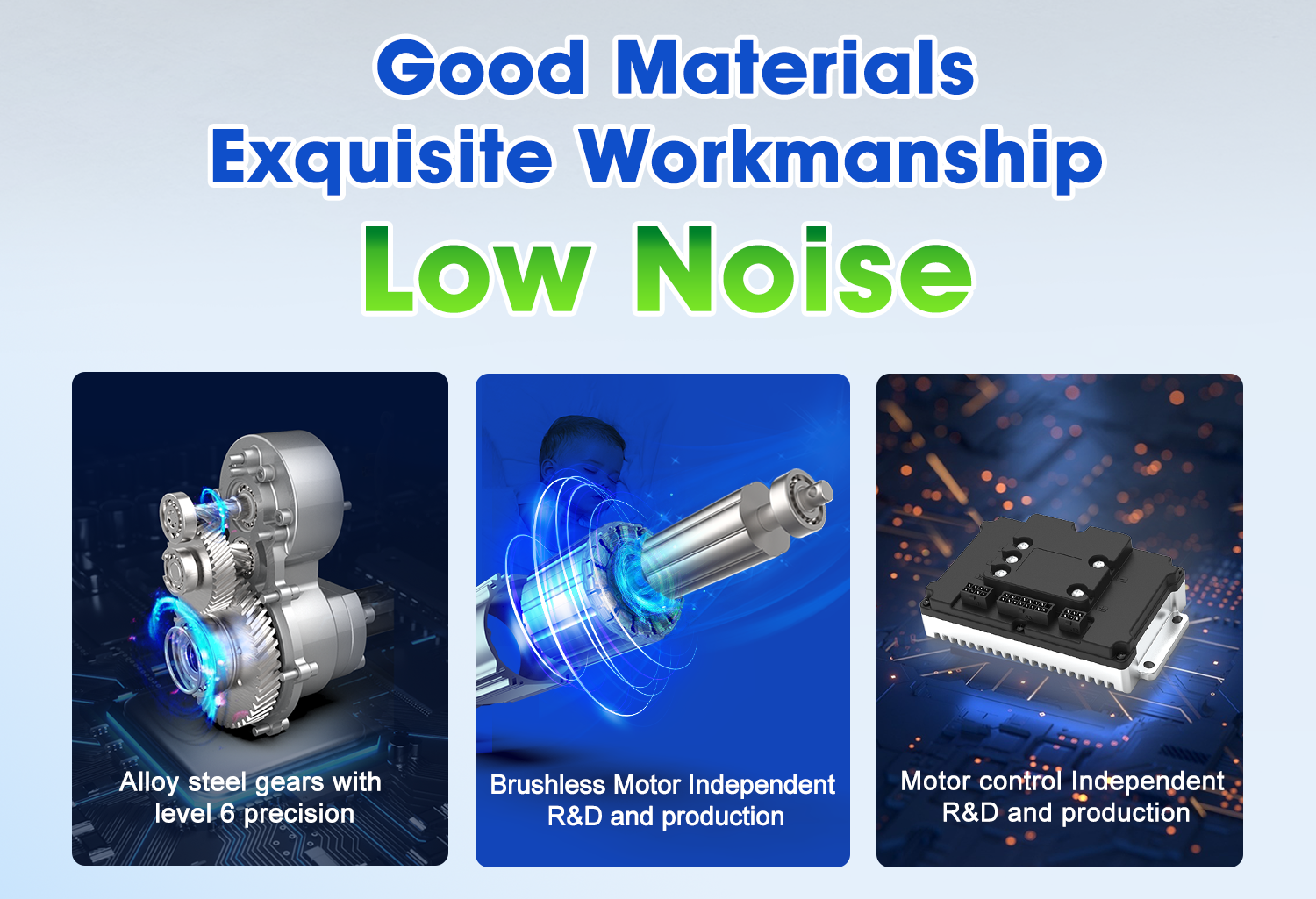 ND121 low noise electric drive unit, 300W–800W, alloy steel gears, 200kg load